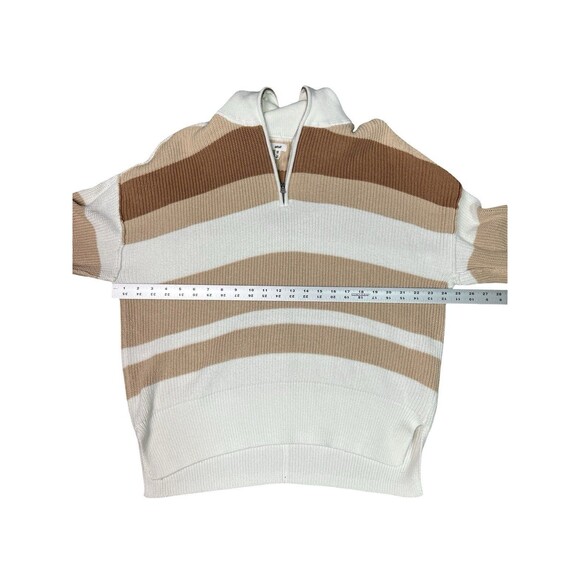 Aerie Beyond Quarter Zip Sweater Toasty Combo Tan Brown Stripe XXS Super Relaxed - Picture 4 of 5